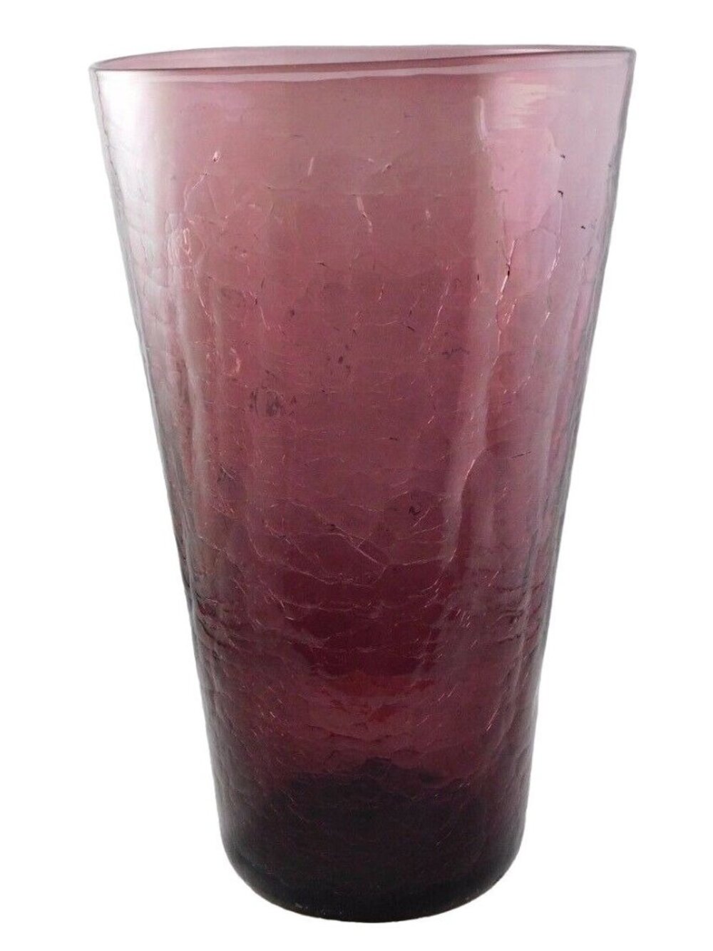 Amethyst Crackle Glass Round Vase Crimped Middle Elegant Des